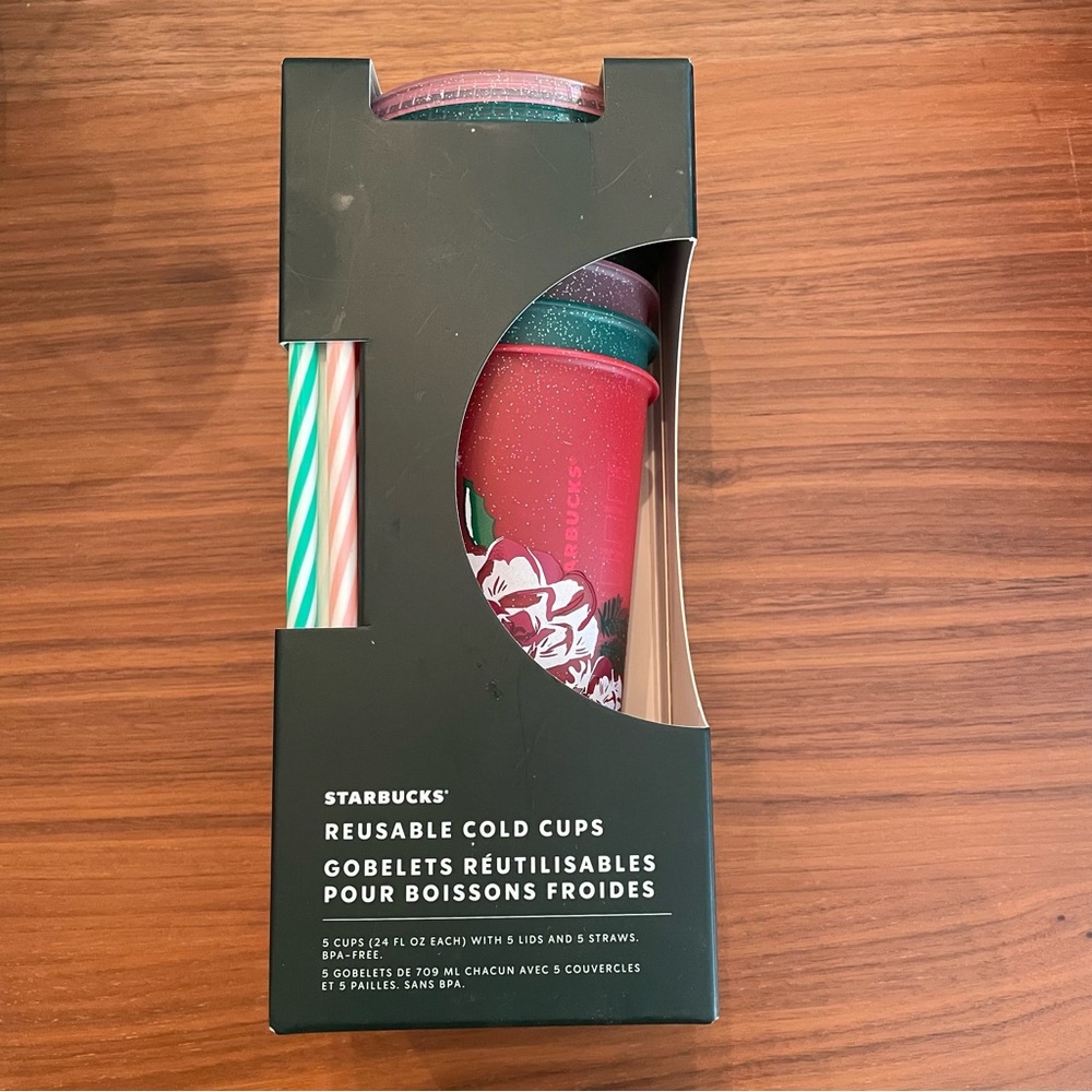 Starbucks 2022 Holiday Winter Reusable Cold Cups 5 pack w/ Straws New Christmas